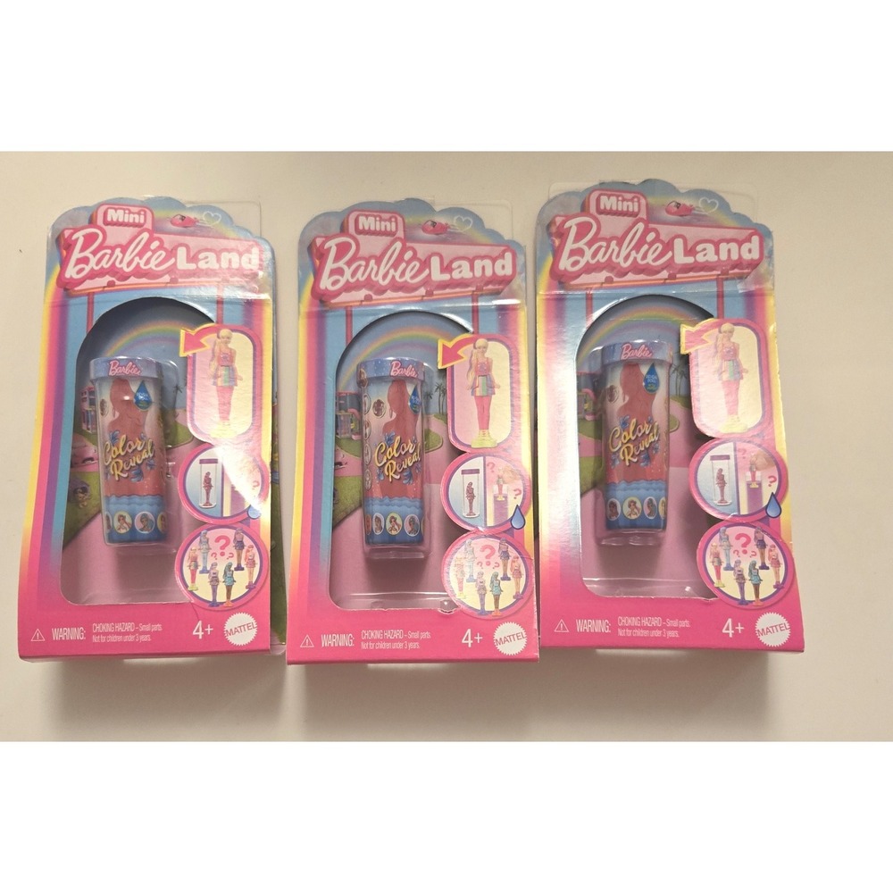 Lot of 3 Mini Barbie Land Color Reveal Dolls‎ 1.5"